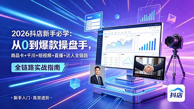 （18944期） 2026抖店新手必学：从0到爆款操盘手，商品卡+千川+短视频+直播+达人全链路瀚萌资源网-网赚网-网赚项目网-虚拟资源网-国学资源网-易学资源网-本站有全网最新网赚项目-易学课程资源-中医课程资源的在线下载网站！瀚萌资源网