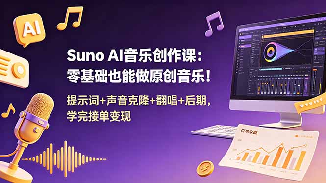 （18945期） Suno AI音乐创作课：零基础也能做原创音乐！提示词+声音克隆+翻唱+后期，学完接单变现瀚萌资源网-网赚网-网赚项目网-虚拟资源网-国学资源网-易学资源网-本站有全网最新网赚项目-易学课程资源-中医课程资源的在线下载网站！瀚萌资源网