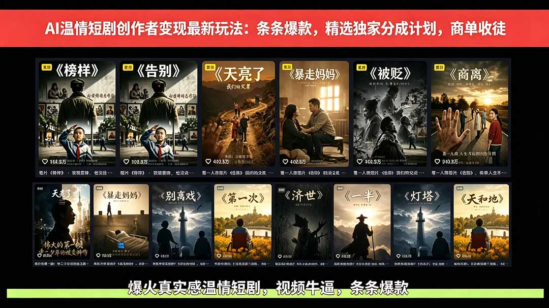 （18748期）AI温情短剧创作者变现最新玩法：视频牛逼，条条爆款，精选独家分成计划，商单收徒瀚萌资源网-网赚网-网赚项目网-虚拟资源网-国学资源网-易学资源网-本站有全网最新网赚项目-易学课程资源-中医课程资源的在线下载网站！瀚萌资源网