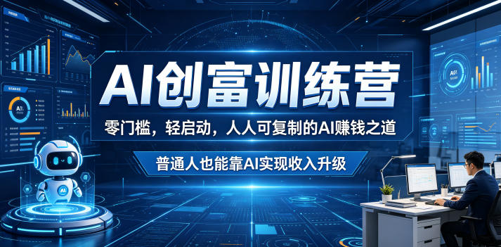 AI创富训练营，零门槛，轻启动，人人可复制的AI賺钱之道，普通人也能靠AI实现收入升级瀚萌资源网-网赚网-网赚项目网-虚拟资源网-国学资源网-易学资源网-本站有全网最新网赚项目-易学课程资源-中医课程资源的在线下载网站！瀚萌资源网