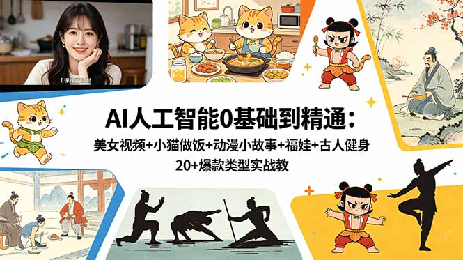 （18685期）AI人工智能0基础到精通：美女视频+小猫做饭+动漫小故事+福娃+古人健身，20+爆款类型实战教学瀚萌资源网-网赚网-网赚项目网-虚拟资源网-国学资源网-易学资源网-本站有全网最新网赚项目-易学课程资源-中医课程资源的在线下载网站！瀚萌资源网