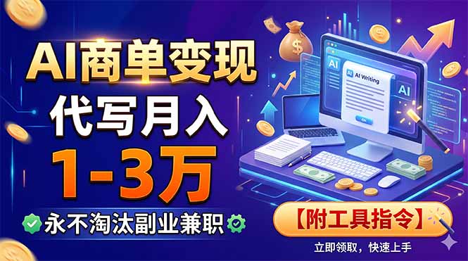 （19102期）AI商单变现，靠代写月入1-3万，永不淘汰副业兼职【附工具指令】瀚萌资源网-网赚网-网赚项目网-虚拟资源网-国学资源网-易学资源网-本站有全网最新网赚项目-易学课程资源-中医课程资源的在线下载网站！瀚萌资源网