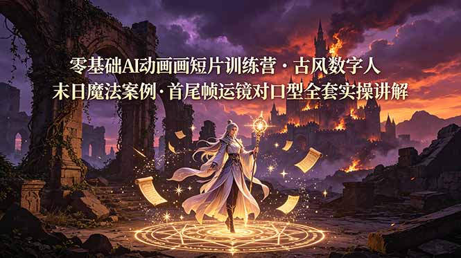 （19078期）零基础AI动画短片训练营，古风数字人末日魔法案例，首尾帧运镜对口型全套实操讲解瀚萌资源网-网赚网-网赚项目网-虚拟资源网-国学资源网-易学资源网-本站有全网最新网赚项目-易学课程资源-中医课程资源的在线下载网站！瀚萌资源网