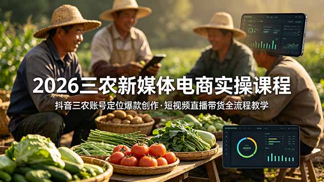 （18991期）2026三农新媒体电商实操课程：抖音三农账号定位爆款创作，短视频直播带货全流程教学瀚萌资源网-网赚网-网赚项目网-虚拟资源网-国学资源网-易学资源网-本站有全网最新网赚项目-易学课程资源-中医课程资源的在线下载网站！瀚萌资源网