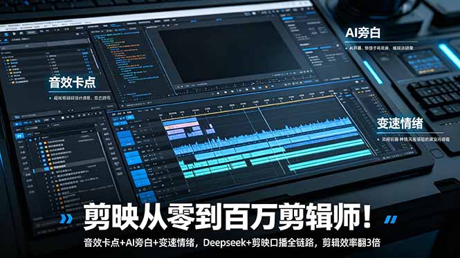 （18867期）剪映从零到百万剪辑师！音效卡点+AI旁白+变速情绪，Deepseek+剪映口播全链路，剪辑效率翻3倍瀚萌资源网-网赚网-网赚项目网-虚拟资源网-国学资源网-易学资源网-本站有全网最新网赚项目-易学课程资源-中医课程资源的在线下载网站！瀚萌资源网