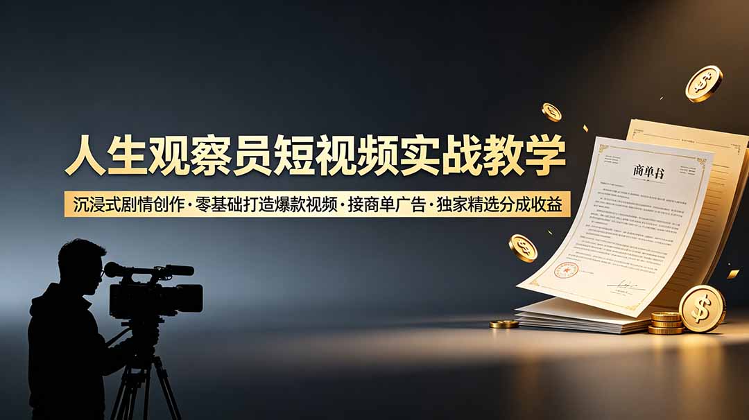 （19113期）人生观察员短视频实战教学，沉浸式剧情创作，零基础打造爆款视频，接商单广告，独家精选分成收益瀚萌资源网-网赚网-网赚项目网-虚拟资源网-国学资源网-易学资源网-本站有全网最新网赚项目-易学课程资源-中医课程资源的在线下载网站！瀚萌资源网