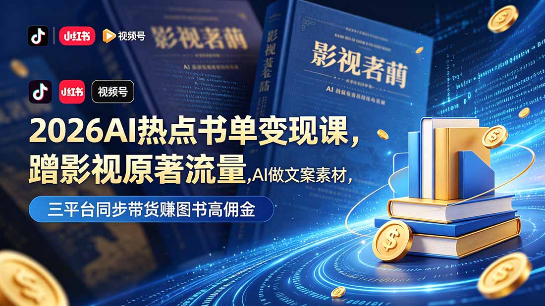 （18727期）2026AI热点书单变现课，蹭影视原著流量，AI做文案素材，三平台同步带货赚图书高佣金瀚萌资源网-网赚网-网赚项目网-虚拟资源网-国学资源网-易学资源网-本站有全网最新网赚项目-易学课程资源-中医课程资源的在线下载网站！瀚萌资源网