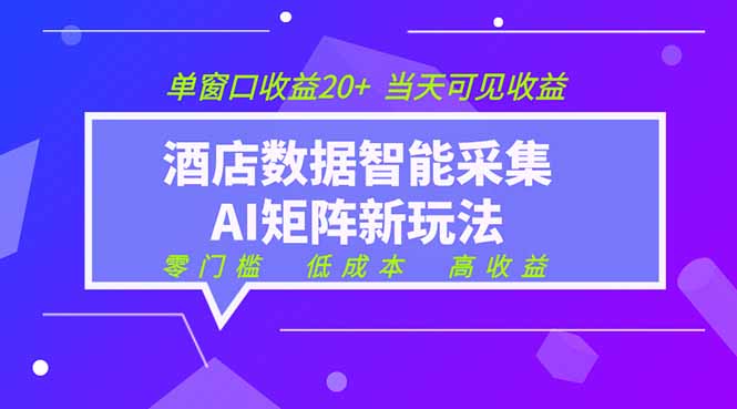 （19041期）2026酒店数据采集ai智能矩阵新风口  低成本   高收益   当天见收益   单窗口20+瀚萌资源网-网赚网-网赚项目网-虚拟资源网-国学资源网-易学资源网-本站有全网最新网赚项目-易学课程资源-中医课程资源的在线下载网站！瀚萌资源网