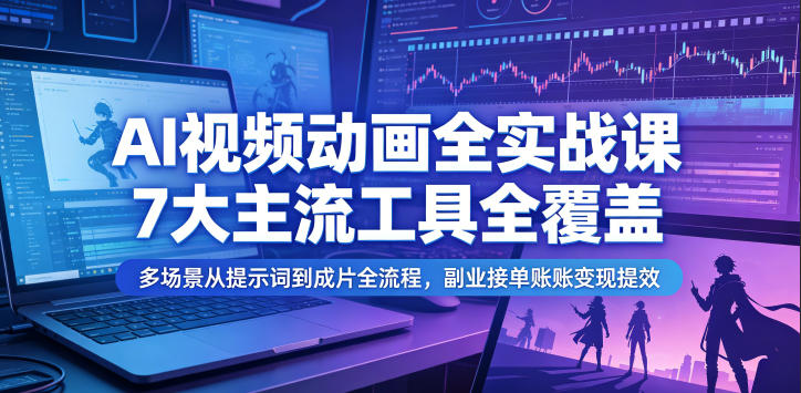 AI视频动画全实战课，7大主流工具全覆盖，多场景从提示词到成片全流程，副业接单账号变现提效瀚萌资源网-网赚网-网赚项目网-虚拟资源网-国学资源网-易学资源网-本站有全网最新网赚项目-易学课程资源-中医课程资源的在线下载网站！瀚萌资源网