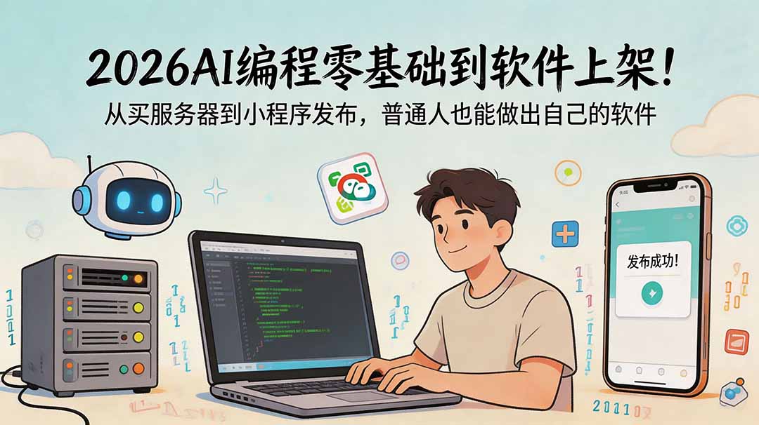 （18905期）2026AI编程零基础到软件上架！从买服务器到小程序发布，普通人也能做出自己的软件瀚萌资源网-网赚网-网赚项目网-虚拟资源网-国学资源网-易学资源网-本站有全网最新网赚项目-易学课程资源-中医课程资源的在线下载网站！瀚萌资源网