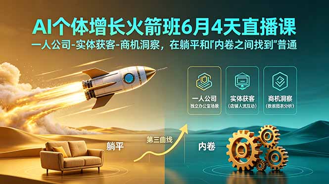 （18939期）AI个体增长火箭班6月4天直播课，一人公司-实体获客-商机洞察，在躺平和内卷之间找到“普通人创收”的第三曲线瀚萌资源网-网赚网-网赚项目网-虚拟资源网-国学资源网-易学资源网-本站有全网最新网赚项目-易学课程资源-中医课程资源的在线下载网站！瀚萌资源网