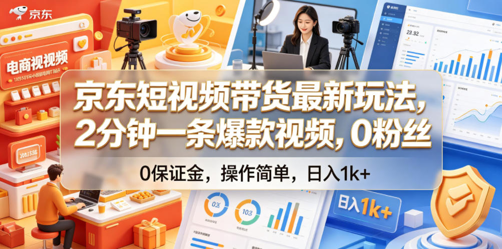 京东短视频带货最新玩法，2分钟一条爆款视频，0粉丝，0保证金，操作简单，日入1k+【揭秘】瀚萌资源网-网赚网-网赚项目网-虚拟资源网-国学资源网-易学资源网-本站有全网最新网赚项目-易学课程资源-中医课程资源的在线下载网站！瀚萌资源网