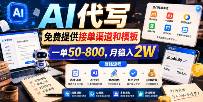 AI代写，免费提供接单渠道和模板，一单50-800，月稳入2W【揭秘】瀚萌资源网-网赚网-网赚项目网-虚拟资源网-国学资源网-易学资源网-本站有全网最新网赚项目-易学课程资源-中医课程资源的在线下载网站！瀚萌资源网