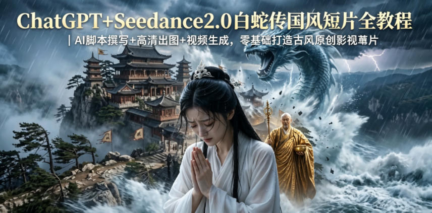ChatGPT+Seedance2.0白蛇传国风短片全教程｜AI脚本撰写+高清出图+视频生成，零基础打造古风原创影视短片瀚萌资源网-网赚网-网赚项目网-虚拟资源网-国学资源网-易学资源网-本站有全网最新网赚项目-易学课程资源-中医课程资源的在线下载网站！瀚萌资源网