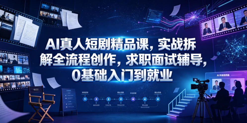 AI真人短剧精品课，实战拆解全流程创作，求职面试辅导，0基础入门到就业瀚萌资源网-网赚网-网赚项目网-虚拟资源网-国学资源网-易学资源网-本站有全网最新网赚项目-易学课程资源-中医课程资源的在线下载网站！瀚萌资源网