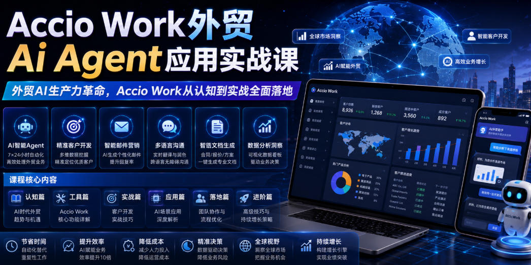 Accio Work外贸Ai Agent应用实战课，外贸AI生产力革命，Accio Work从认知到实战全面落地瀚萌资源网-网赚网-网赚项目网-虚拟资源网-国学资源网-易学资源网-本站有全网最新网赚项目-易学课程资源-中医课程资源的在线下载网站！瀚萌资源网