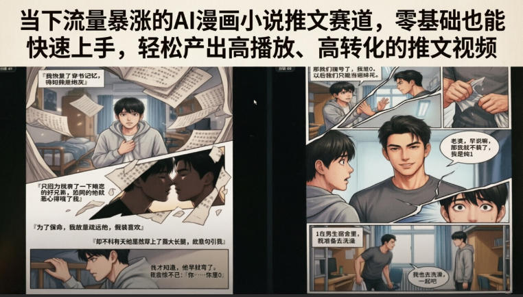 当下流量暴涨的AI漫画小说推文赛道，零基础也能快速上手，轻松产出高播放、高转化的推文视频瀚萌资源网-网赚网-网赚项目网-虚拟资源网-国学资源网-易学资源网-本站有全网最新网赚项目-易学课程资源-中医课程资源的在线下载网站！瀚萌资源网