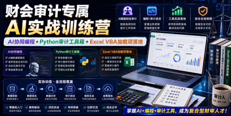 财会审计专属AI实战训练营｜AI协同编程+Python审计工具箱+Excel VBA加载项落地瀚萌资源网-网赚网-网赚项目网-虚拟资源网-国学资源网-易学资源网-本站有全网最新网赚项目-易学课程资源-中医课程资源的在线下载网站！瀚萌资源网