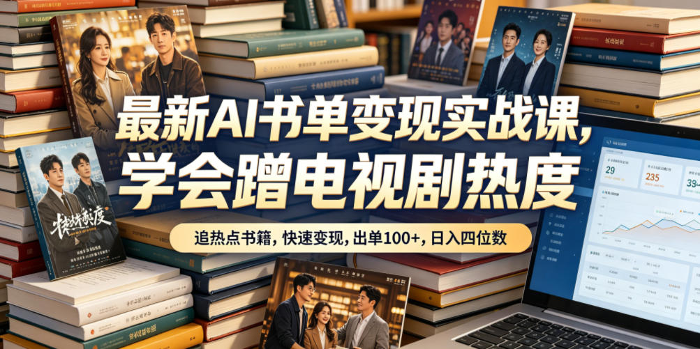 最新AI书单变现实战课，学会蹭电视剧热度，追热点书籍，快速变现，出单100+，日入四位数瀚萌资源网-网赚网-网赚项目网-虚拟资源网-国学资源网-易学资源网-本站有全网最新网赚项目-易学课程资源-中医课程资源的在线下载网站！瀚萌资源网