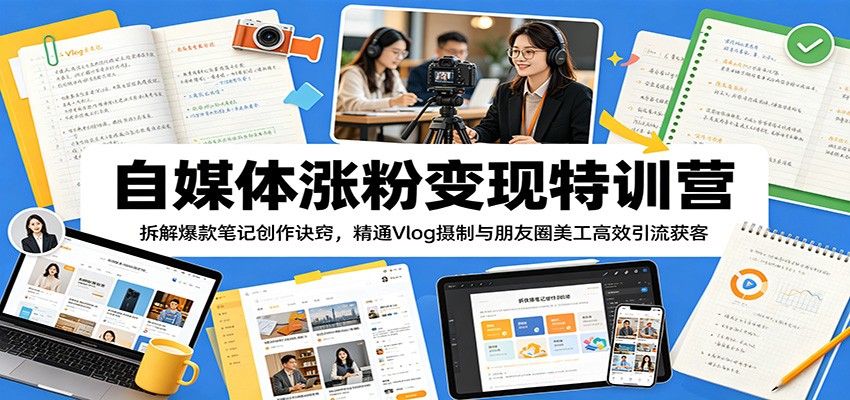 自媒体涨粉变现特训营：拆解爆款笔记创作诀窍，精通Vlog摄制与朋友圈美工高效引流获客瀚萌资源网-网赚网-网赚项目网-虚拟资源网-国学资源网-易学资源网-本站有全网最新网赚项目-易学课程资源-中医课程资源的在线下载网站！瀚萌资源网