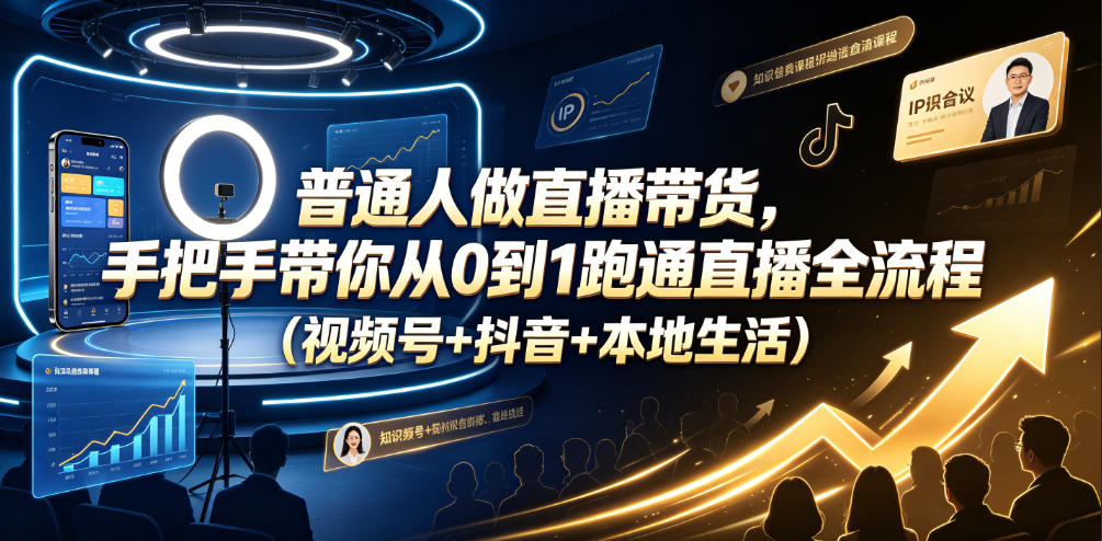 普通人做直播带货，手把手带你从0到1跑通直播全流程（视频号+抖音+本地生活）瀚萌资源网-网赚网-网赚项目网-虚拟资源网-国学资源网-易学资源网-本站有全网最新网赚项目-易学课程资源-中医课程资源的在线下载网站！瀚萌资源网