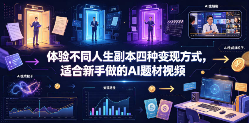 体验不同人生副本四种变现方式,适合新手做的AI题材视频瀚萌资源网-网赚网-网赚项目网-虚拟资源网-国学资源网-易学资源网-本站有全网最新网赚项目-易学课程资源-中医课程资源的在线下载网站!瀚萌资源网