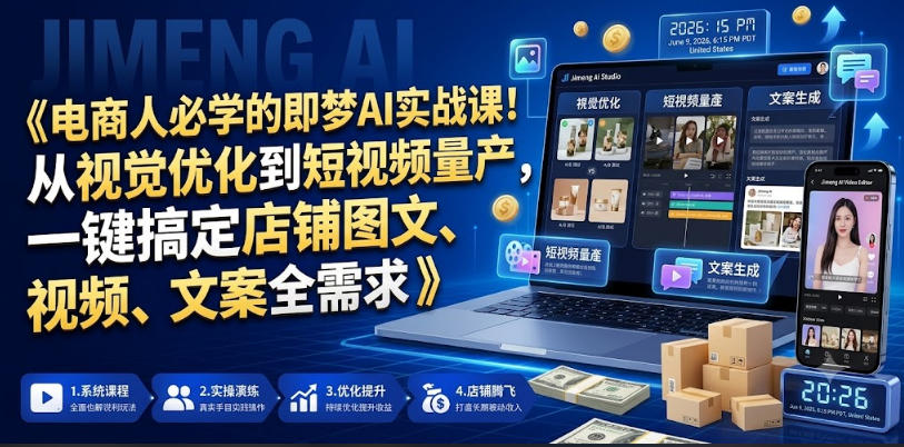 电商人必学的即梦AI实战课！从视觉优化到短视频量产，一键搞定店铺图文、视频、文案全需求瀚萌资源网-网赚网-网赚项目网-虚拟资源网-国学资源网-易学资源网-本站有全网最新网赚项目-易学课程资源-中医课程资源的在线下载网站！瀚萌资源网
