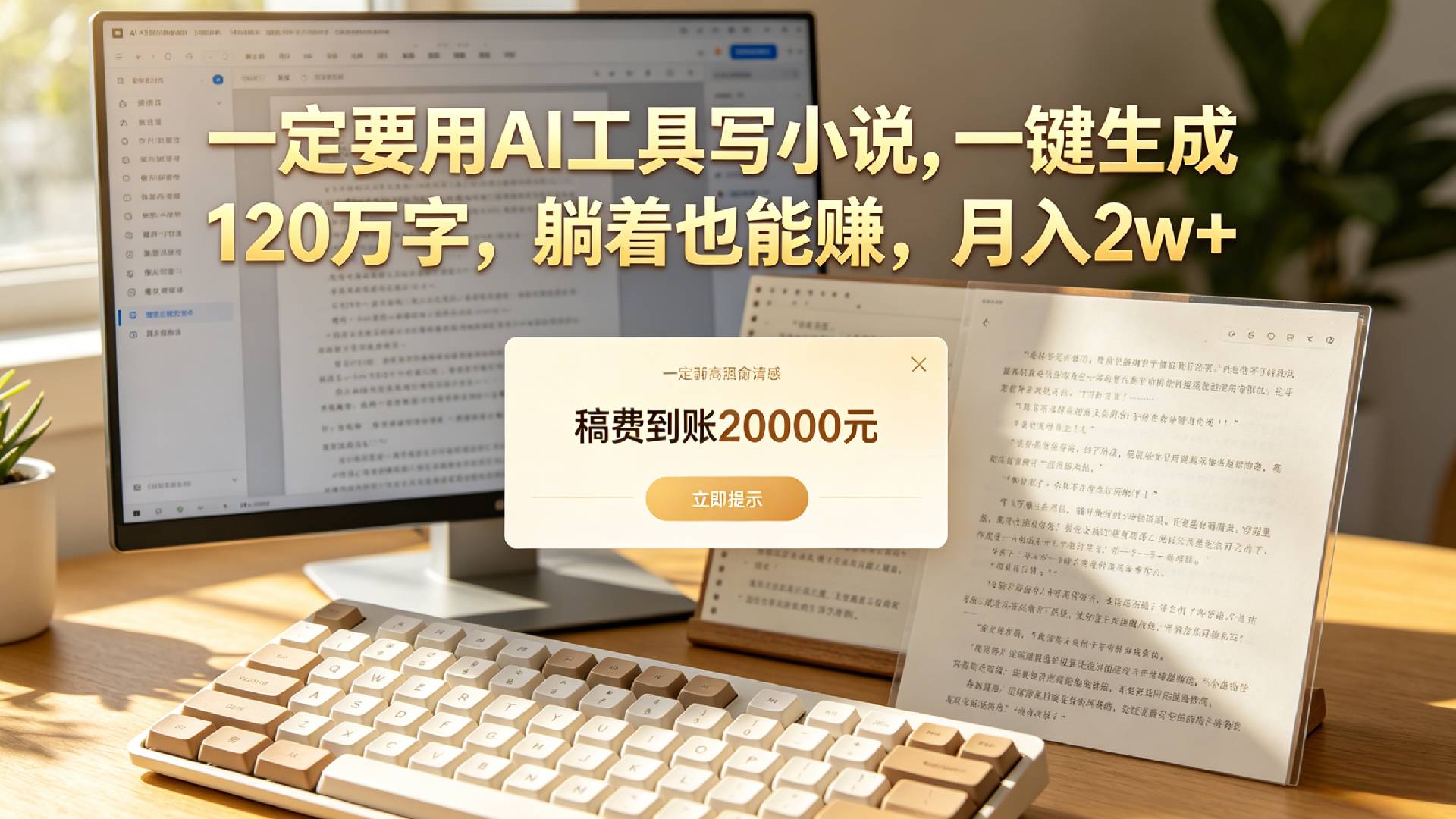 【听劝】一定要用AI工具写小说,一键生成120万字,躺着也能赚,月入2w+瀚萌资源网-网赚网-网赚项目网-虚拟资源网-国学资源网-易学资源网-本站有全网最新网赚项目-易学课程资源-中医课程资源的在线下载网站!瀚萌资源网