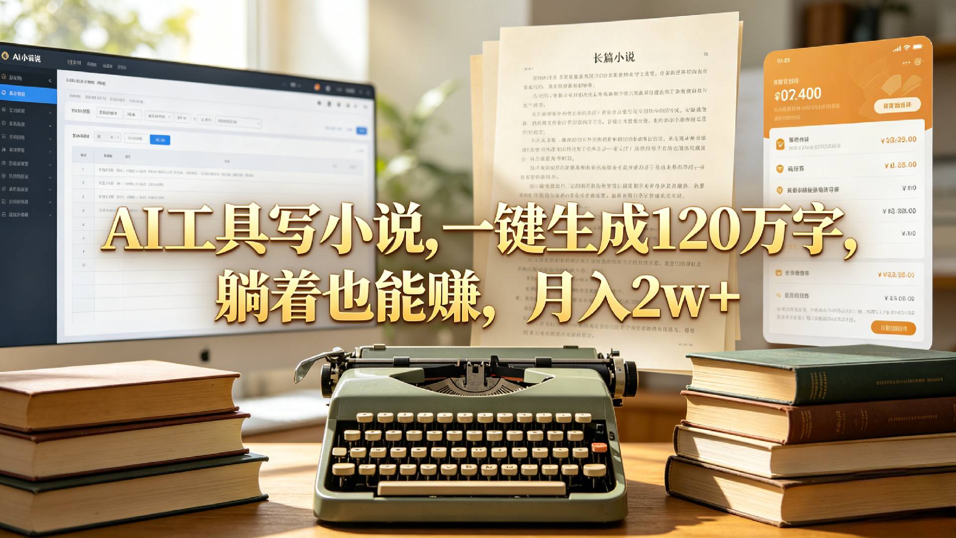 AI工具写小说,一键生成120万字，躺着也能赚，月入2w+！瀚萌资源网-网赚网-网赚项目网-虚拟资源网-国学资源网-易学资源网-本站有全网最新网赚项目-易学课程资源-中医课程资源的在线下载网站！瀚萌资源网