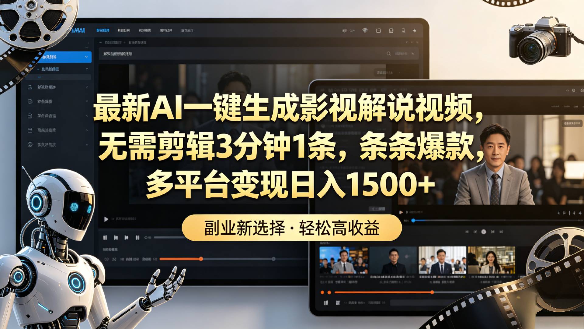 最新AI一键生成影视解说视频，无需剪辑3分钟1条，条条爆款，多平台变现日入1500+瀚萌资源网-网赚网-网赚项目网-虚拟资源网-国学资源网-易学资源网-本站有全网最新网赚项目-易学课程资源-中医课程资源的在线下载网站！瀚萌资源网