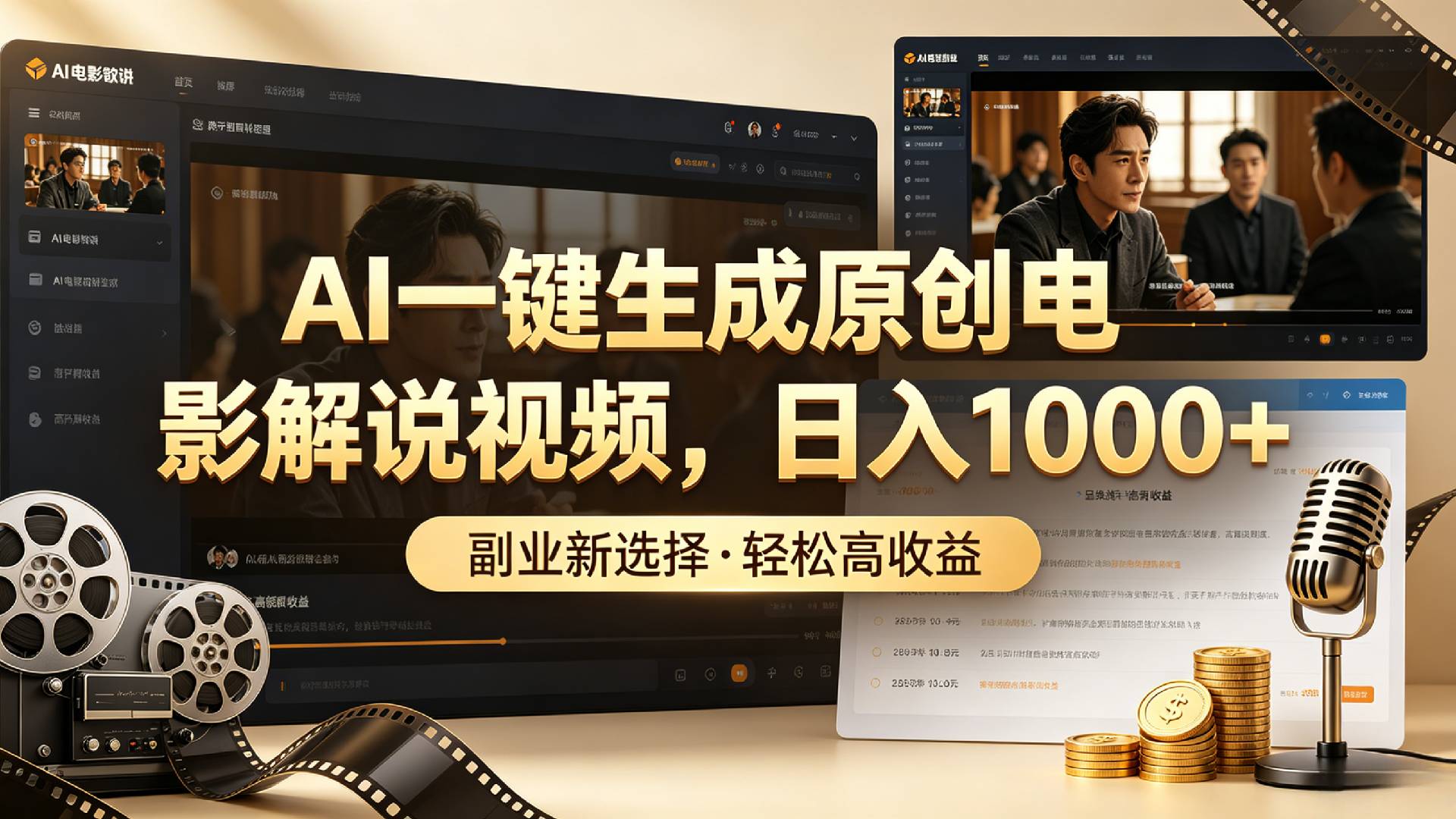 AI一键生成原创电影解说视频，日入1000+！瀚萌资源网-网赚网-网赚项目网-虚拟资源网-国学资源网-易学资源网-本站有全网最新网赚项目-易学课程资源-中医课程资源的在线下载网站！瀚萌资源网