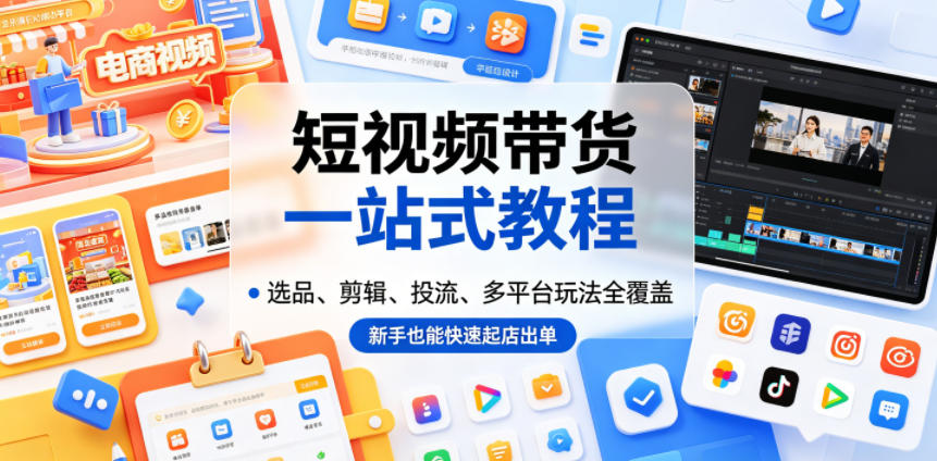 短视频带货一站式教程，选品、剪辑、投流、多平台玩法全覆盖，新手也能快速起店出单瀚萌资源网-网赚网-网赚项目网-虚拟资源网-国学资源网-易学资源网-本站有全网最新网赚项目-易学课程资源-中医课程资源的在线下载网站！瀚萌资源网
