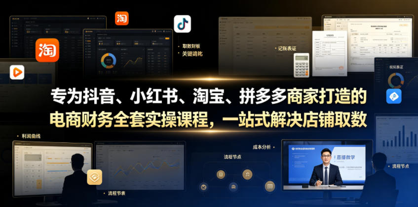 专为抖音、小红书、淘宝、拼多多商家打造的电商财务全套实操课程，一站式解决店铺取数、记账、报税全流程难题瀚萌资源网-网赚网-网赚项目网-虚拟资源网-国学资源网-易学资源网-本站有全网最新网赚项目-易学课程资源-中医课程资源的在线下载网站！瀚萌资源网