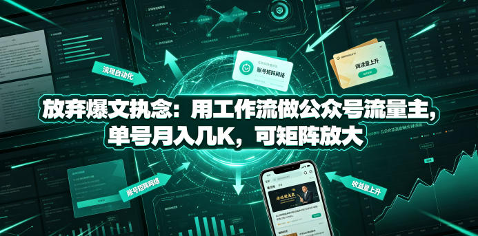 放弃爆文执念：用工作流做公众号流量主，单号月入几K，可矩阵放大瀚萌资源网-网赚网-网赚项目网-虚拟资源网-国学资源网-易学资源网-本站有全网最新网赚项目-易学课程资源-中医课程资源的在线下载网站！瀚萌资源网