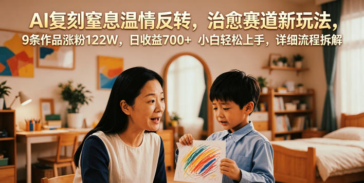 AI复刻窒息温情反转，治愈赛道新玩法，9条作品涨粉122W，日收益700+ 小白轻松上手，详细流程拆解瀚萌资源网-网赚网-网赚项目网-虚拟资源网-国学资源网-易学资源网-本站有全网最新网赚项目-易学课程资源-中医课程资源的在线下载网站！瀚萌资源网