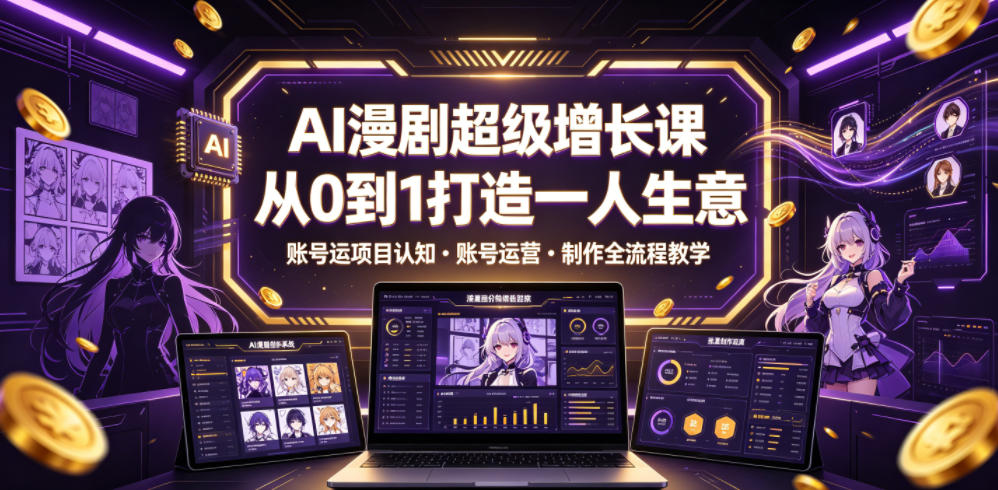 AI漫剧超级增长课，从0到1打造一人生意，项目认知・账号运营・制作全流程教学瀚萌资源网-网赚网-网赚项目网-虚拟资源网-国学资源网-易学资源网-本站有全网最新网赚项目-易学课程资源-中医课程资源的在线下载网站！瀚萌资源网