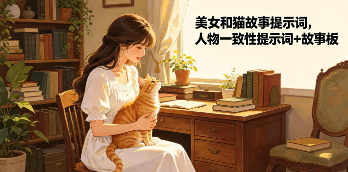 美女和猫故事提示词，人物一致性提示词+故事板瀚萌资源网-网赚网-网赚项目网-虚拟资源网-国学资源网-易学资源网-本站有全网最新网赚项目-易学课程资源-中医课程资源的在线下载网站！瀚萌资源网