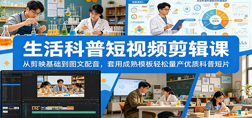 生活科普短视频剪辑课：从剪映基础到图文配音，套用成熟模板轻松量产优质科普短片瀚萌资源网-网赚网-网赚项目网-虚拟资源网-国学资源网-易学资源网-本站有全网最新网赚项目-易学课程资源-中医课程资源的在线下载网站！瀚萌资源网