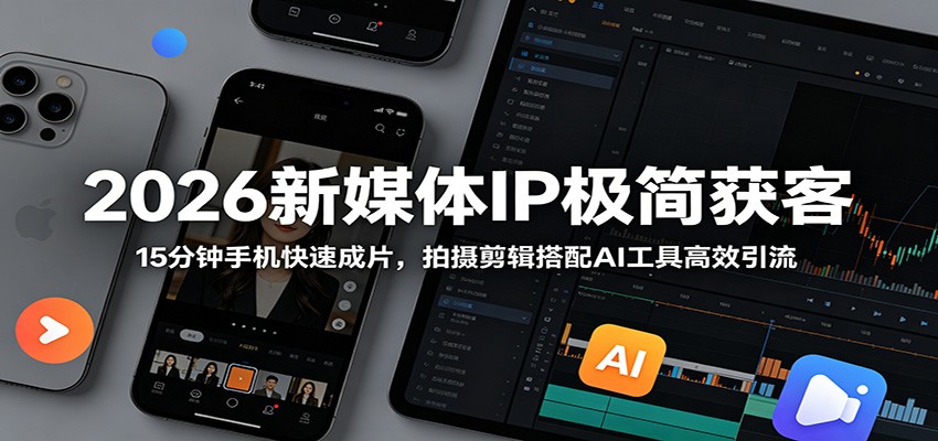 2026新媒体IP极简获客：15分钟手机快速成片，拍摄剪辑搭配AI工具高效引流瀚萌资源网-网赚网-网赚项目网-虚拟资源网-国学资源网-易学资源网-本站有全网最新网赚项目-易学课程资源-中医课程资源的在线下载网站！瀚萌资源网