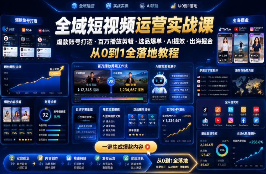 全域短视频运营实战课，爆款账号打造・百万播放剪辑・选品爆单・AI提效・出海掘金，从0到1全落地教程瀚萌资源网-网赚网-网赚项目网-虚拟资源网-国学资源网-易学资源网-本站有全网最新网赚项目-易学课程资源-中医课程资源的在线下载网站！瀚萌资源网