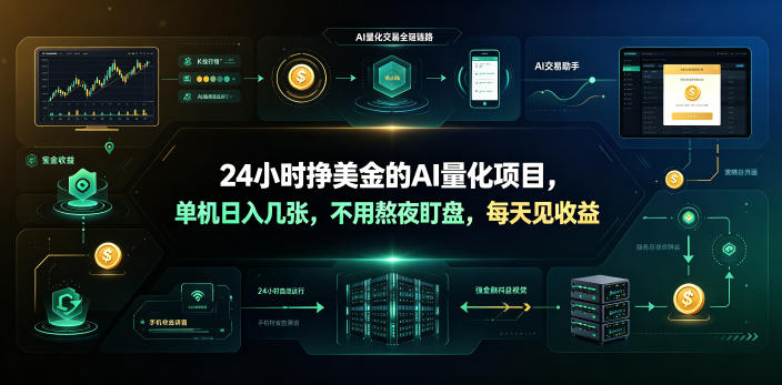 24小时挣美金的AI量化项目，单机日入几十美刀，不用熬夜盯盘，每天见收益【揭秘】瀚萌资源网-网赚网-网赚项目网-虚拟资源网-国学资源网-易学资源网-本站有全网最新网赚项目-易学课程资源-中医课程资源的在线下载网站！瀚萌资源网