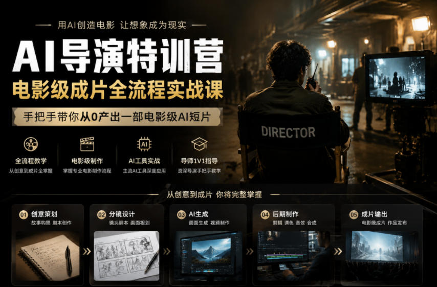 AI导演特训营，电影级成片全流程实战课，手把手带你从0产出一部电影级AI短片瀚萌资源网-网赚网-网赚项目网-虚拟资源网-国学资源网-易学资源网-本站有全网最新网赚项目-易学课程资源-中医课程资源的在线下载网站！瀚萌资源网