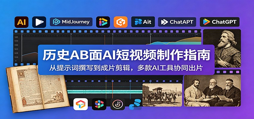 历史AB面AI短视频制作指南：从提示词撰写到成片剪辑，多款AI工具协同出片瀚萌资源网-网赚网-网赚项目网-虚拟资源网-国学资源网-易学资源网-本站有全网最新网赚项目-易学课程资源-中医课程资源的在线下载网站！瀚萌资源网