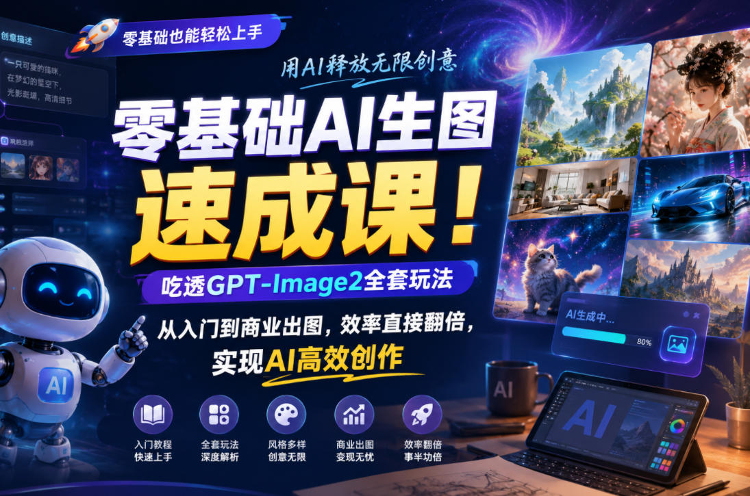 零基础AI生图速成课！吃透GPT-Image2全套玩法，从入门到商业出图，效率直接翻倍，实现AI高效创作瀚萌资源网-网赚网-网赚项目网-虚拟资源网-国学资源网-易学资源网-本站有全网最新网赚项目-易学课程资源-中医课程资源的在线下载网站！瀚萌资源网
