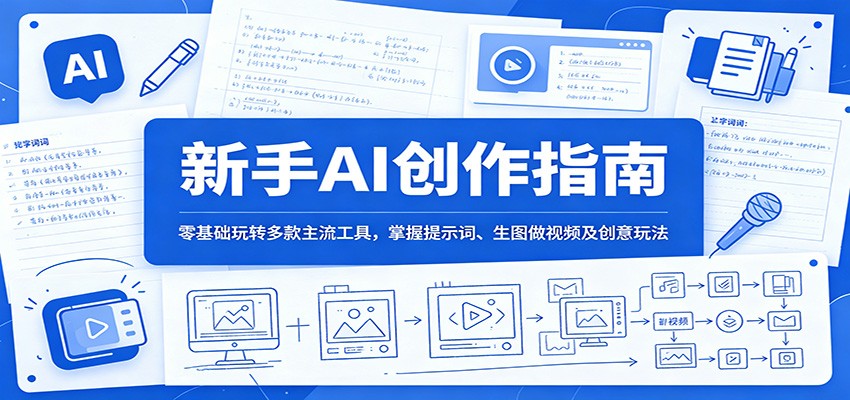 新手AI创作指南：零基础玩转多款主流工具，掌握提示词、生图做视频及创意玩法瀚萌资源网-网赚网-网赚项目网-虚拟资源网-国学资源网-易学资源网-本站有全网最新网赚项目-易学课程资源-中医课程资源的在线下载网站！瀚萌资源网
