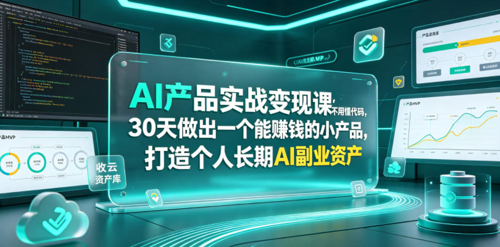 AI产品实战变现课，不用懂代码，30天做出一个能賺钱的小产品，打造个人长期AI副业资产（更新）瀚萌资源网-网赚网-网赚项目网-虚拟资源网-国学资源网-易学资源网-本站有全网最新网赚项目-易学课程资源-中医课程资源的在线下载网站！瀚萌资源网