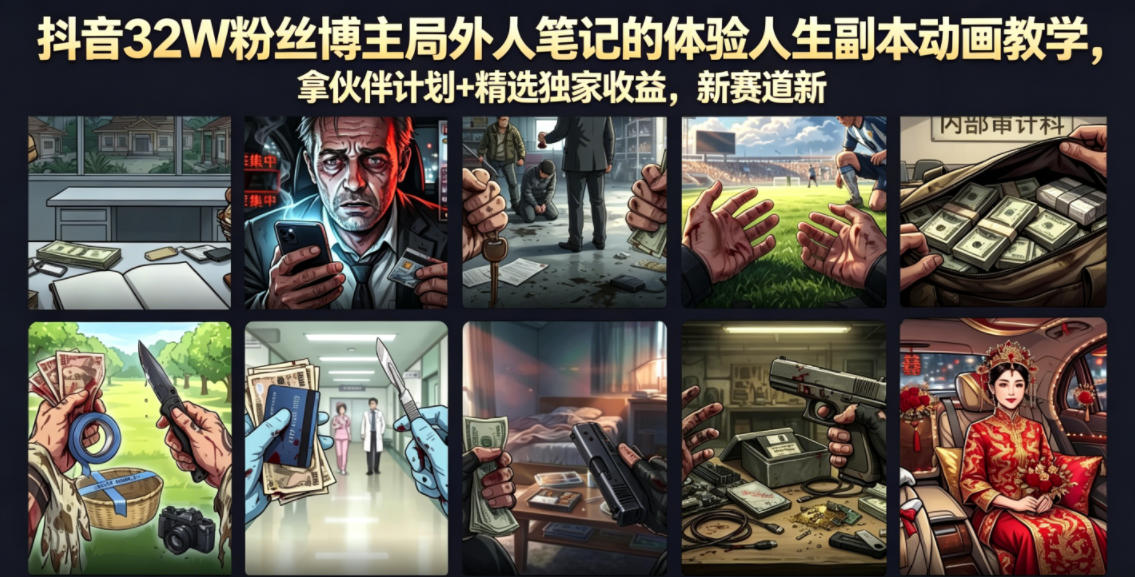 抖音32W粉丝博主局外人笔记的体验人生副本动画教学，拿伙伴计划+精选独家收益，新赛道新涨粉快【录制版】瀚萌资源网-网赚网-网赚项目网-虚拟资源网-国学资源网-易学资源网-本站有全网最新网赚项目-易学课程资源-中医课程资源的在线下载网站！瀚萌资源网