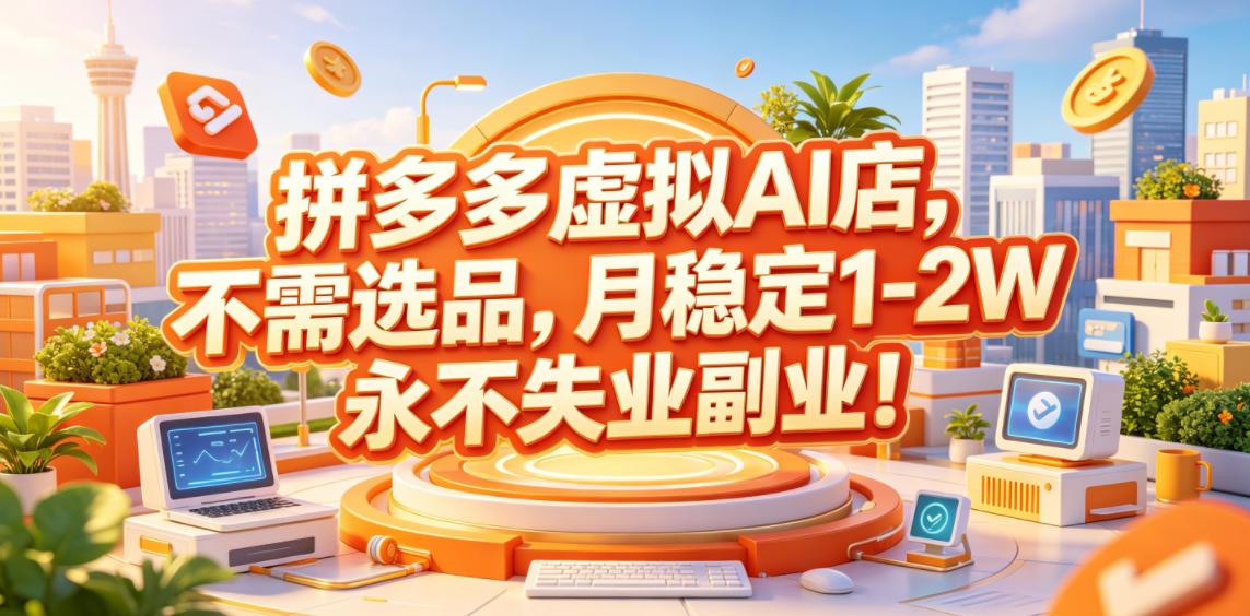 拼多多虚拟AI店，不需选品，月稳定1-2W，永不失业副业！【揭秘】瀚萌资源网-网赚网-网赚项目网-虚拟资源网-国学资源网-易学资源网-本站有全网最新网赚项目-易学课程资源-中医课程资源的在线下载网站！瀚萌资源网