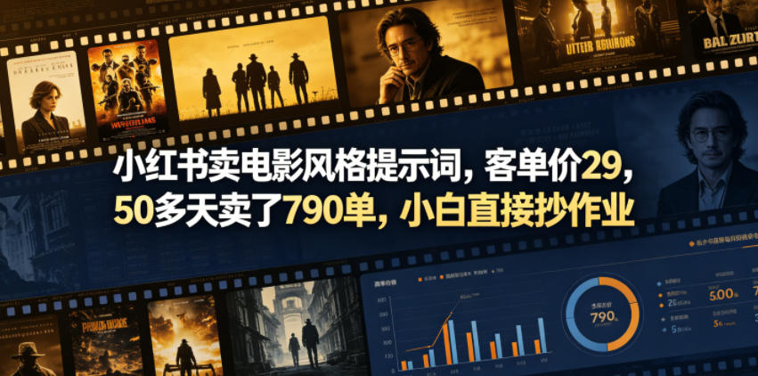 小红书卖电影风格提示词，客单价29，50多天卖了790单，小白直接抄作业！瀚萌资源网-网赚网-网赚项目网-虚拟资源网-国学资源网-易学资源网-本站有全网最新网赚项目-易学课程资源-中医课程资源的在线下载网站！瀚萌资源网