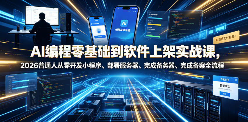 AI编程零基础到软件上架实战课，2026普通人从零开发小程序、部署服务器、完成备案全流程项目落地教程瀚萌资源网-网赚网-网赚项目网-虚拟资源网-国学资源网-易学资源网-本站有全网最新网赚项目-易学课程资源-中医课程资源的在线下载网站！瀚萌资源网